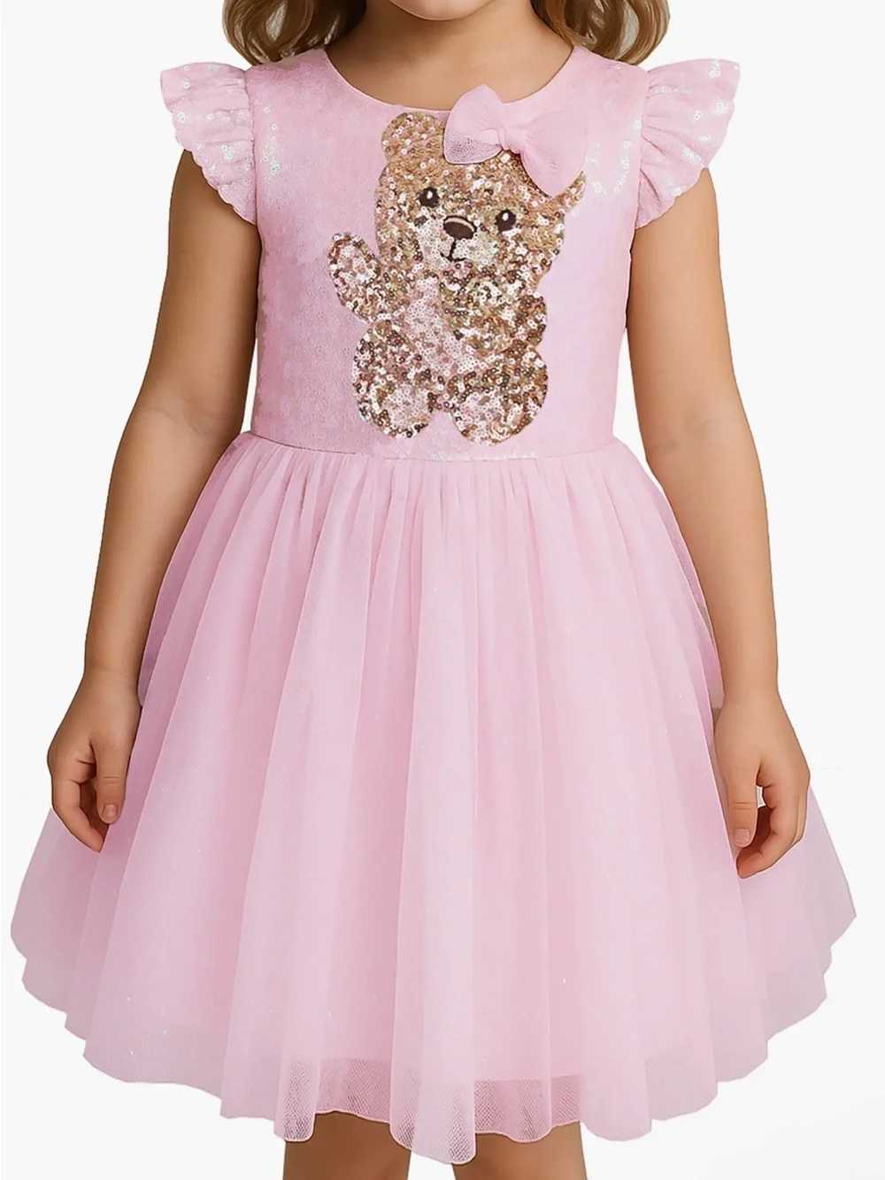 NWT Zunie Blush Pink Sequin Teddy Bear Sparkle Tulle Party Dress Princess 4T